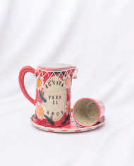 Set Mesita de Noche: Jarra, vaso, mallita y plato Rojo